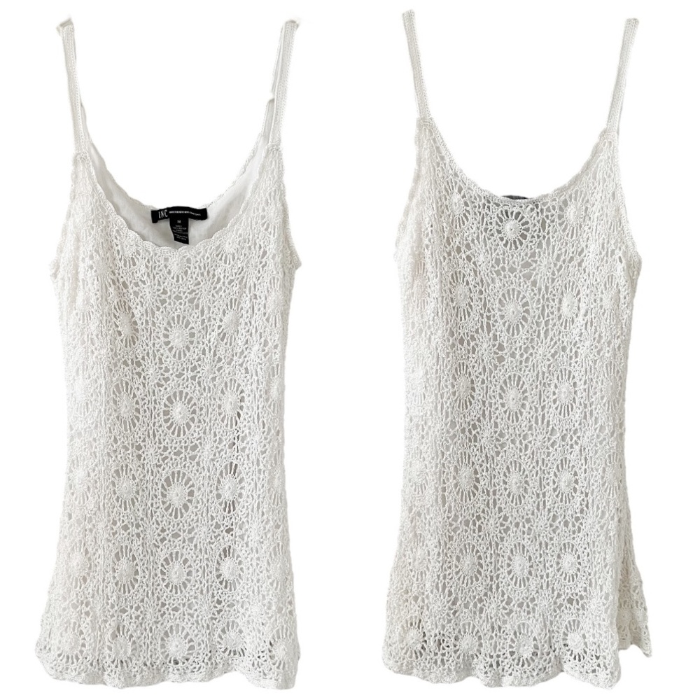INC International Concepts White Crochet Knit Scoop Neck Tank Top Size Medium